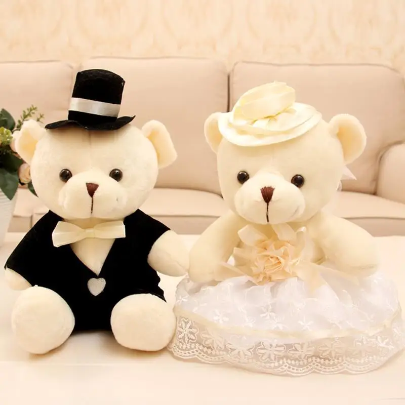 Cuple Teddy Bear Toy Wedding Car Head Decoration Wedding Teddy Bear Plush Toy Wedding Gift Party Living Room Store Decoration