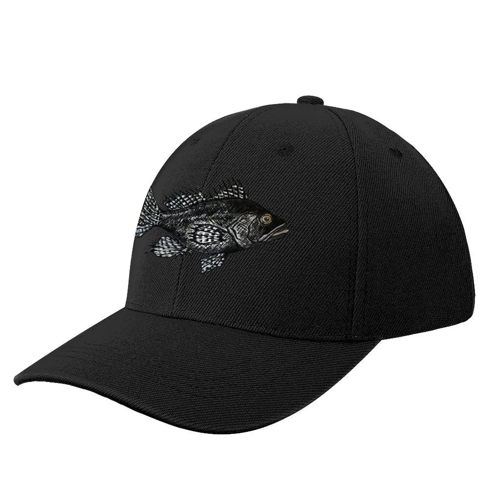 Black Sea Bass Drawing in muted turquoise Baseball Cap Trucker Cap funny hat Woman Hats Men's