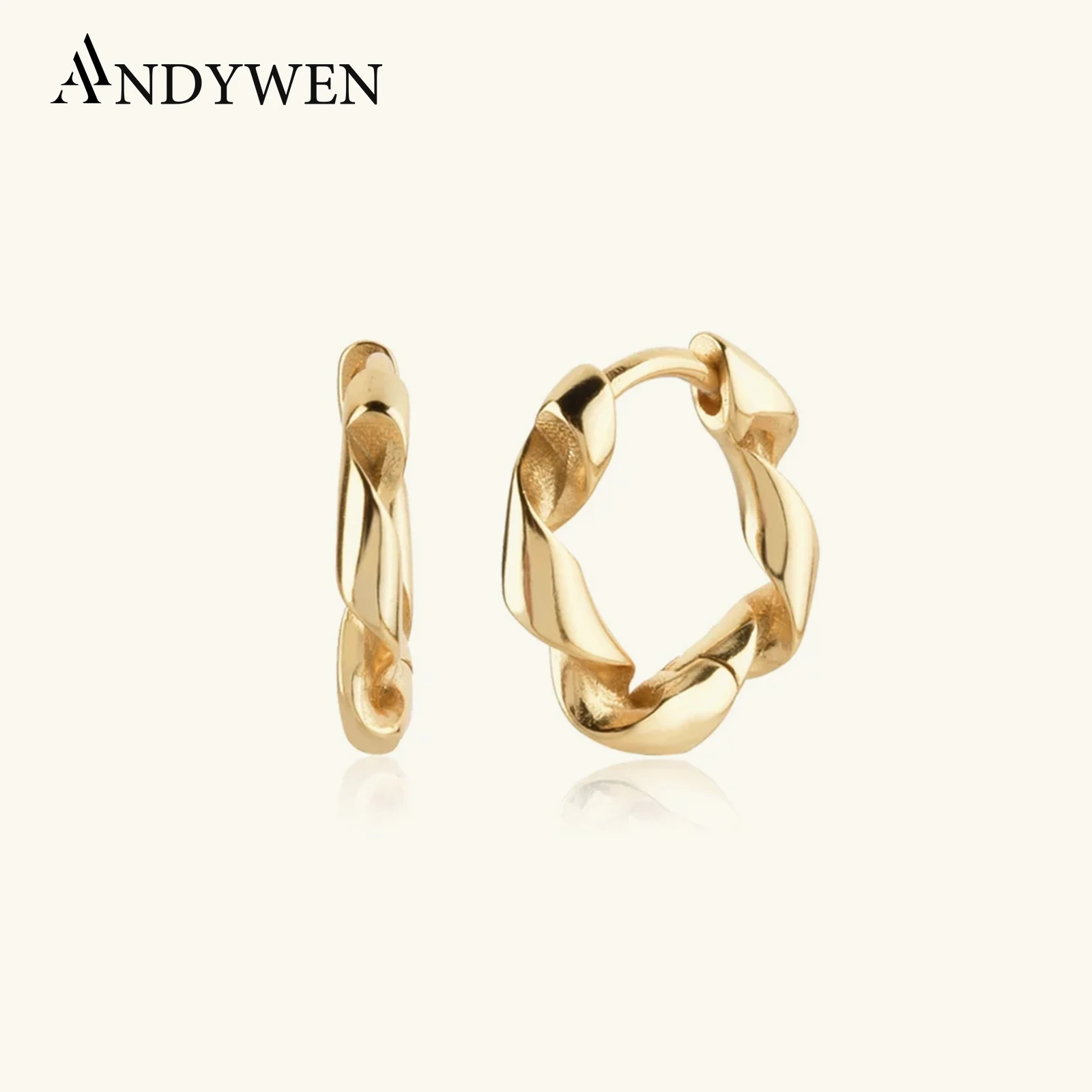 

ANDYWEN 100% 925 Sterling Silver 9.5mm Hoops Cross Twist Hoops Women Luxury Wedding Rock Punk Party Luxury Jewelry Round