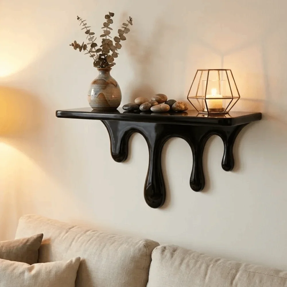 Classic 3D Printed Drip Floating Shelf Plastic Stable Melting Wall Shelf Irregular Shape Artistic Plants Display Stand Bedroom