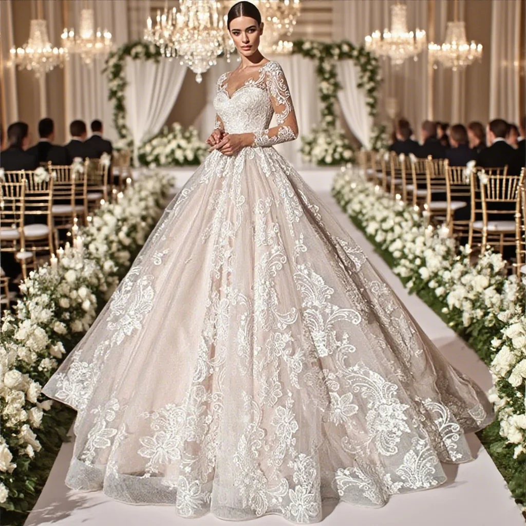 

Bride Wedding Dresses Exquisite Lace Appliques Ball Gown Dresses Bridal Gowns Customized
