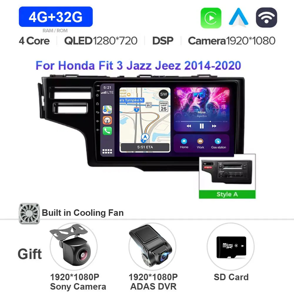Android 15 autoradio voor Honda Jazz 3 2015 - 2020 Fit 3 GP GK 2013 - 2020 Carplay Auto GPS Navigatie Multimedia Speler 4G WIFI