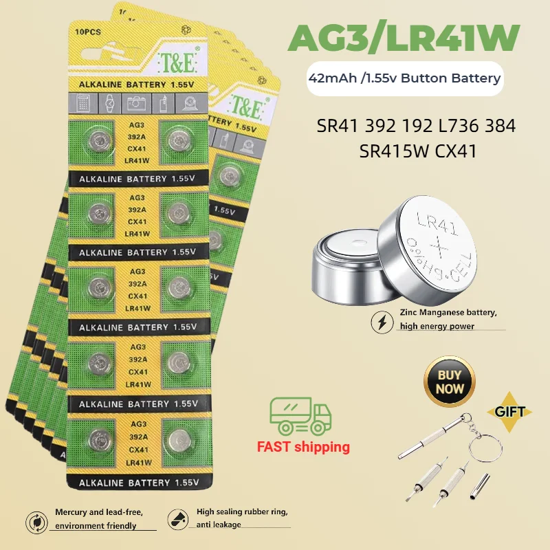 

2-50pcs AG3 LR736 LR41 L736 192 Alkaline Batteries 42mAh 1.55V AG3 Button Coin Cell Batteries For Car Remote Toys LED light