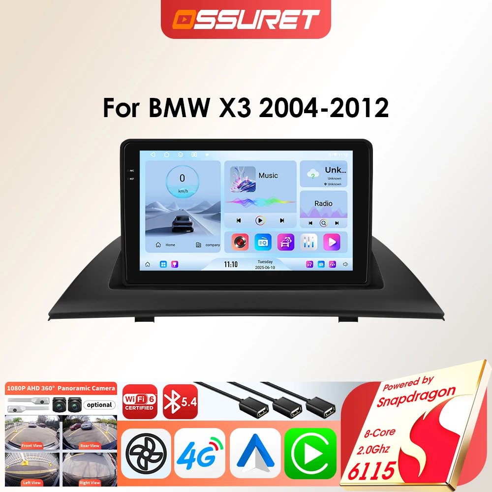 Image of OSSURET Auto-Multimedia-Player für BMW X3 E83 2004–2012 2din Auto GPS Carplay Android Auto Intelligent Stereo von Snapdragon 6115