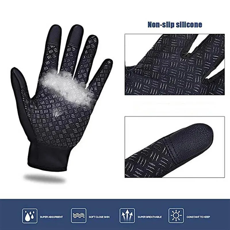 Thermal Motorcycle Gloves Cycling Unisex Winter Water Repellent Non Slip Outdoor Sport Driving Hiking Zipper Gloves Touch Screen