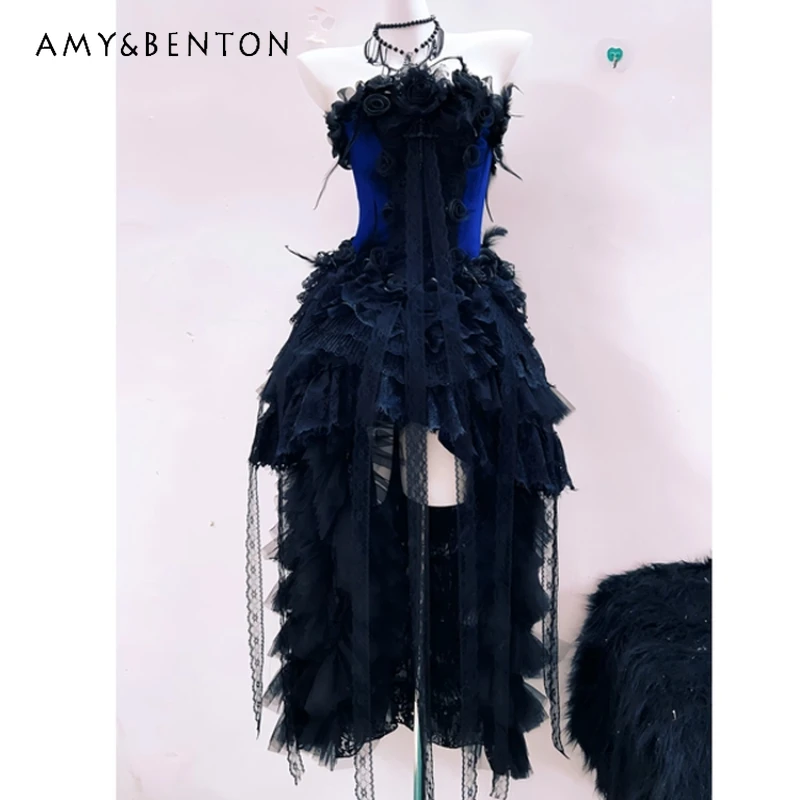 

Punk Women's Clothing Original Design Gothic Style Lace Hollow Out High-end Birthday Party Evening Sleeveless Dresses Ladies