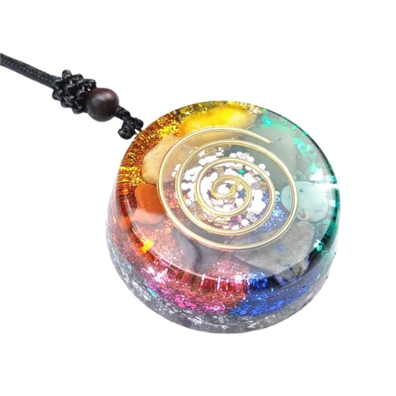 Yoga Healing Meditation Necklaces Resin Women Amulet Jewelry Orgonite 7 Chakra Energy Pendant Necklace Rainbow Crystal Stones