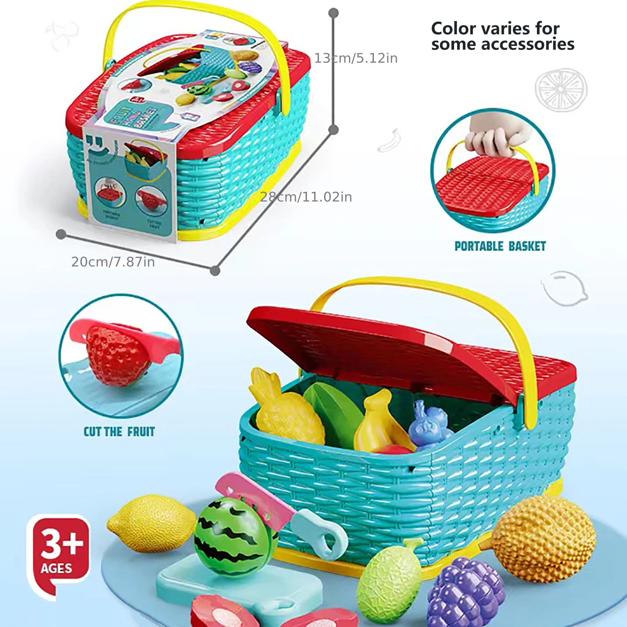 Simulation Kitchen Fruit, Camping Portable Picnic Basket Play House Toy, kids kitchen , for girls kitchen set  supermarket