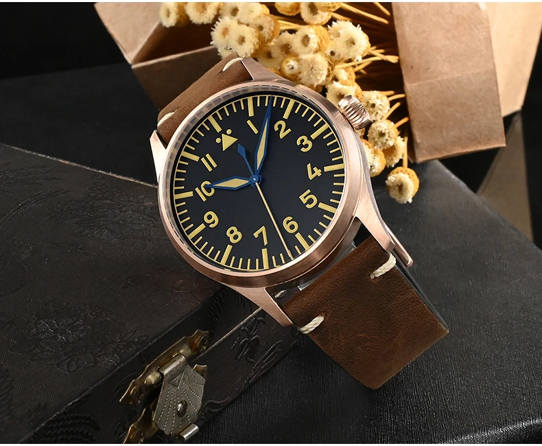 San Martin Men Pilot Watch 41MM Luxury Bronze Mechanical Wristwatch Fashion Sapphire 10ATM Waterproof Luminous NH35 / ST3621