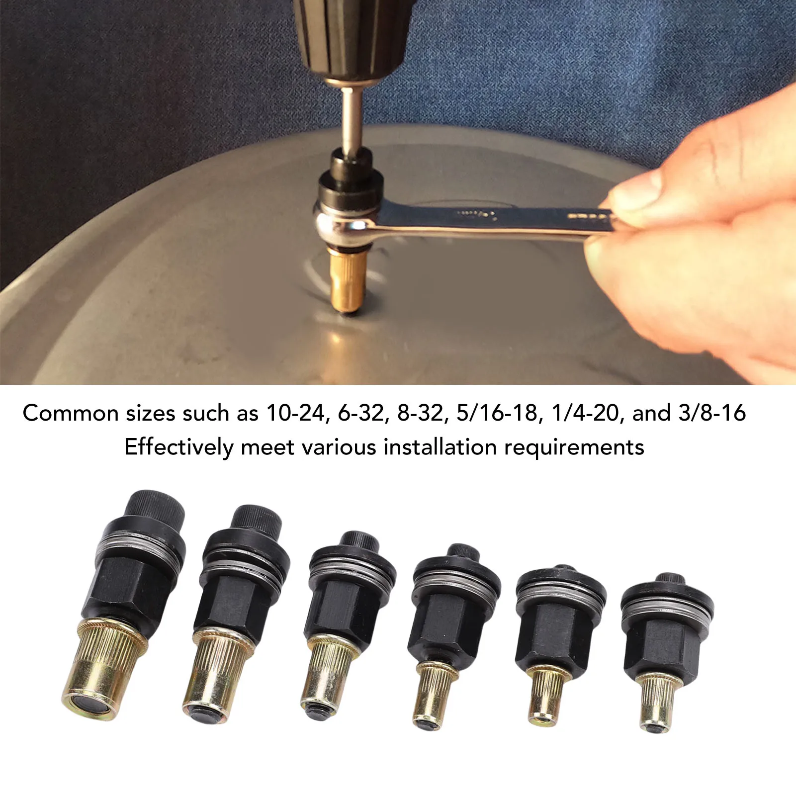 6Pcs Hand Rivet Nut Tool 10#-24~3/8-16 Mandrels Manual Rivnut Tool Mandrel Set Accessories Carbon Steel Rivet Tool