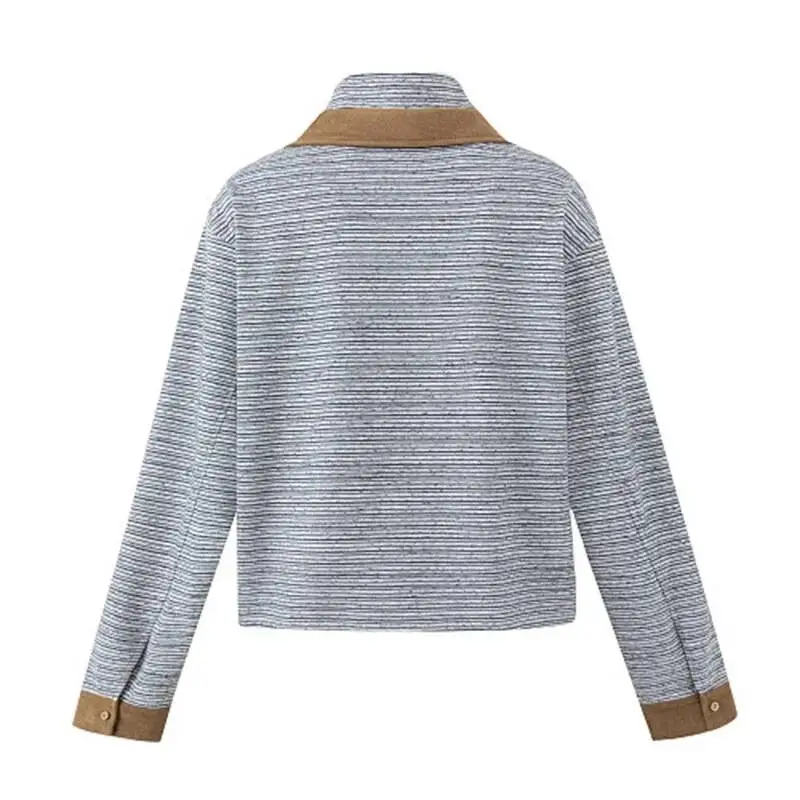 Suede Contrast Collar Half Zip Stripe Polo Top Mens Niche American Style Retro Autumn Long Sleeve Sweatshirt GN5G