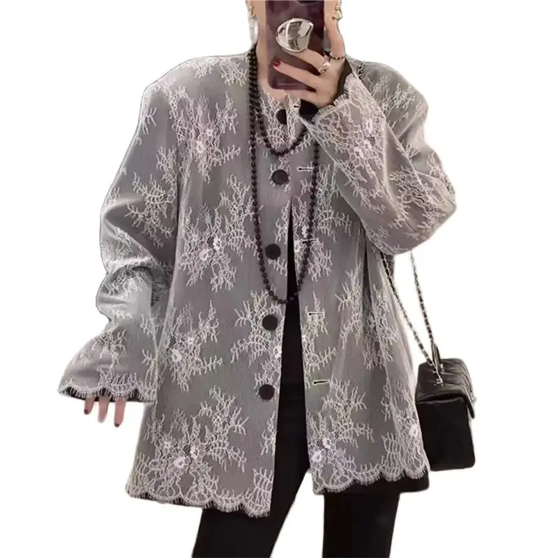 Frühling Herbst Sinn für Design Spitze verbinden Anzug Jacke Frauen 2024 neue Mode lose lässige Mantel Blazer weiblich