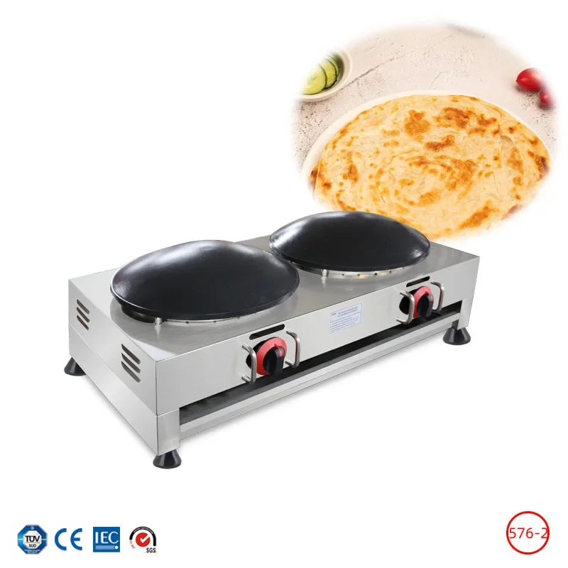 Dual Independent Flame Control Gas Crepe Maker Double Non-Stick Round Plate Commercial LPG Pancake Griddle