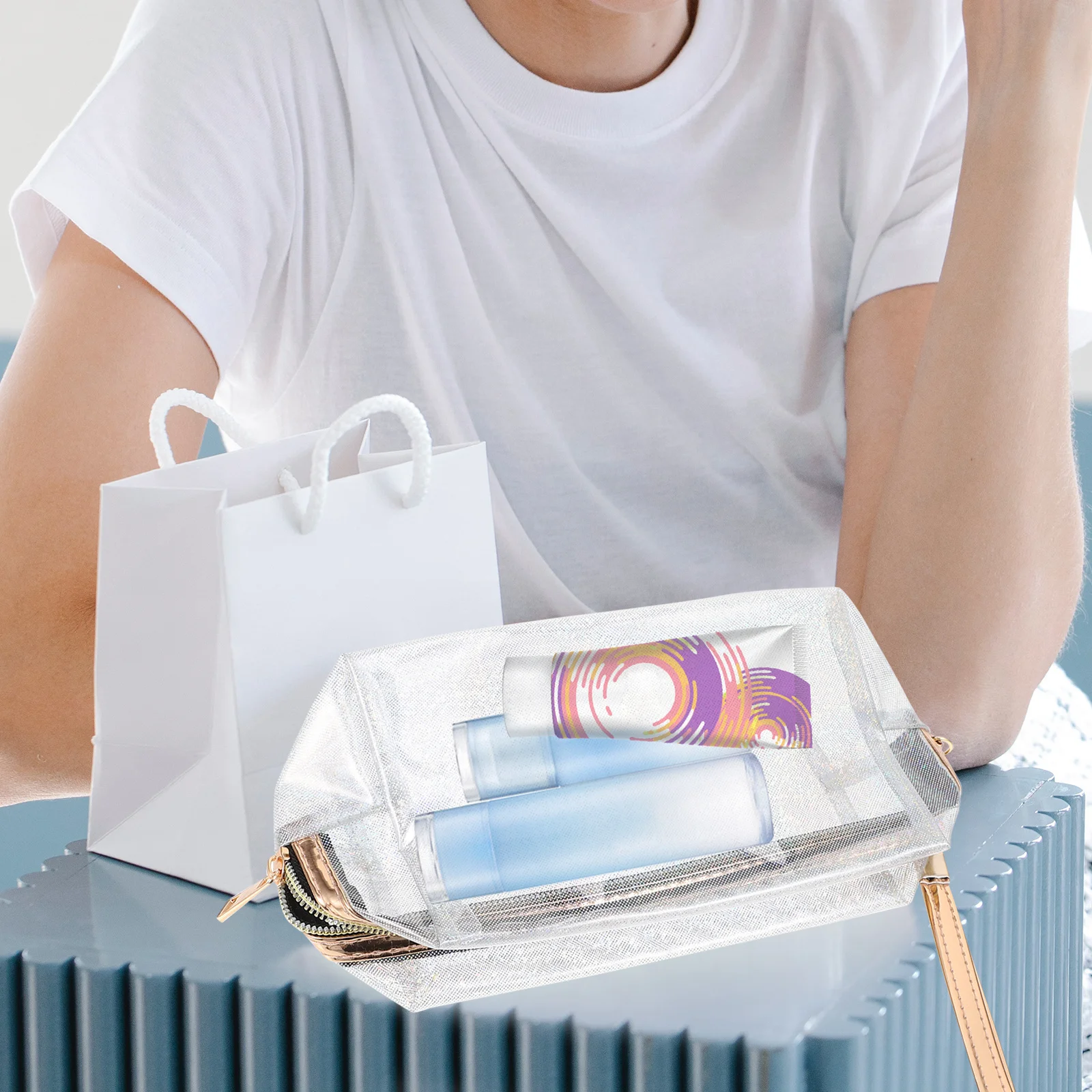 2 قطعة حقيبة مستحضرات تجميل شفافة لامعة حقيبة محمولة للسفر أدوات الزينة تخزين العناية الشخصية الحقيبة سستة إغلاق #4