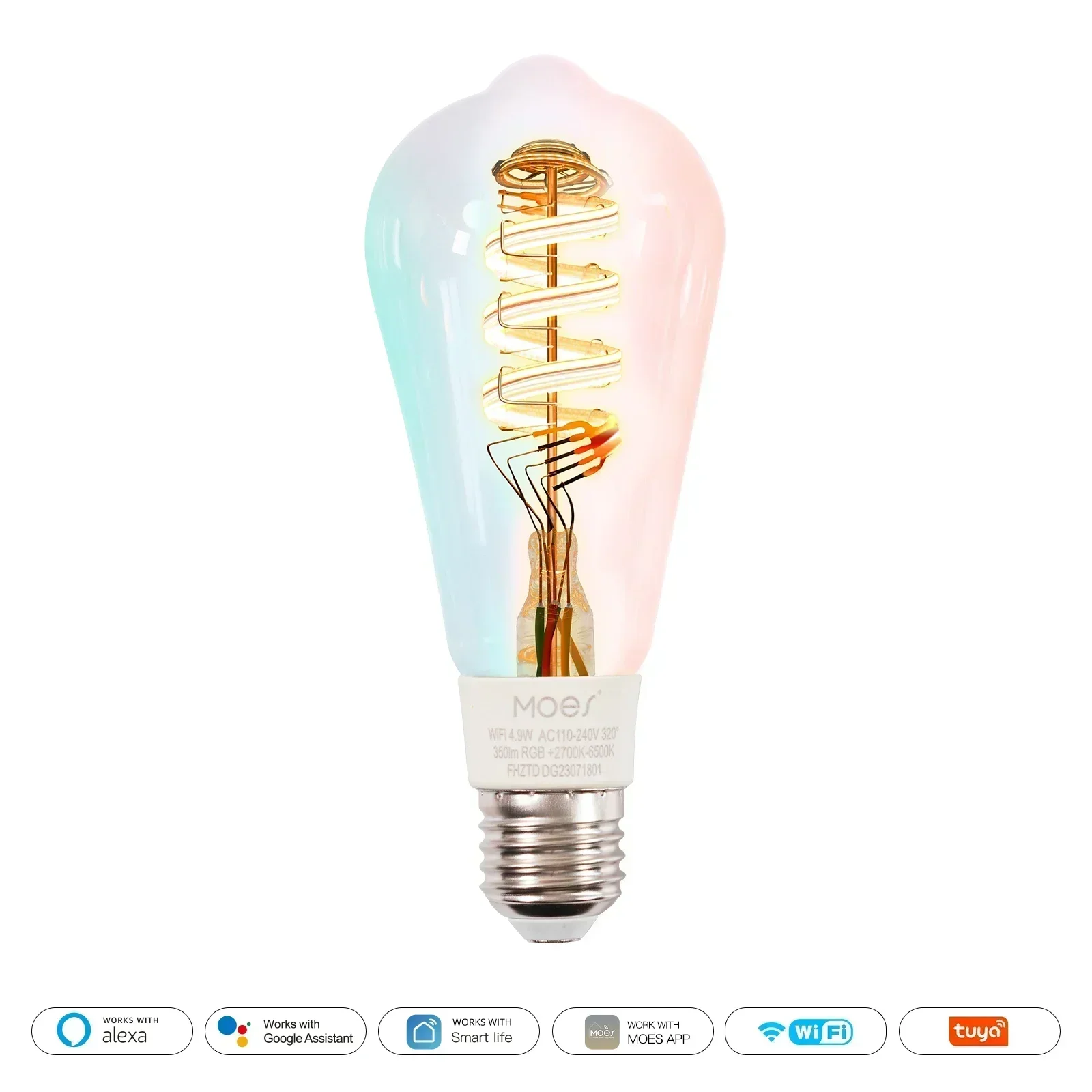 MOES Tuya WiFi Smart ST64 Edison LED-Glühbirnen, 16 Millionen RGB-Farbwechsel, 2700 K–6500 K, dimmbar, funktioniert mit Alexa/Google Home 3
