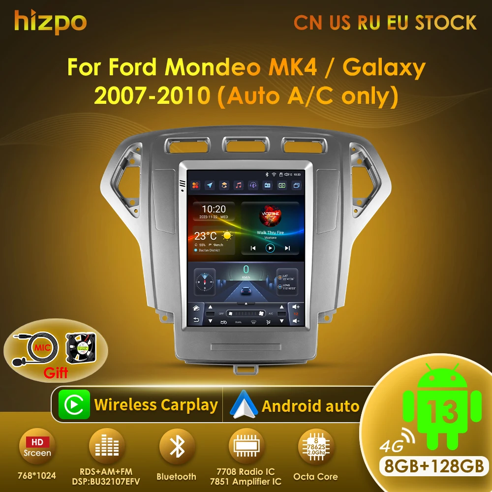 

Hizpo 9.7" Android 13 Car Radio for Ford Mondeo Mk4 Galaxy A/C 2007-2010 Multimedia Video Player 2Din GPS DSP Carplay Navigation