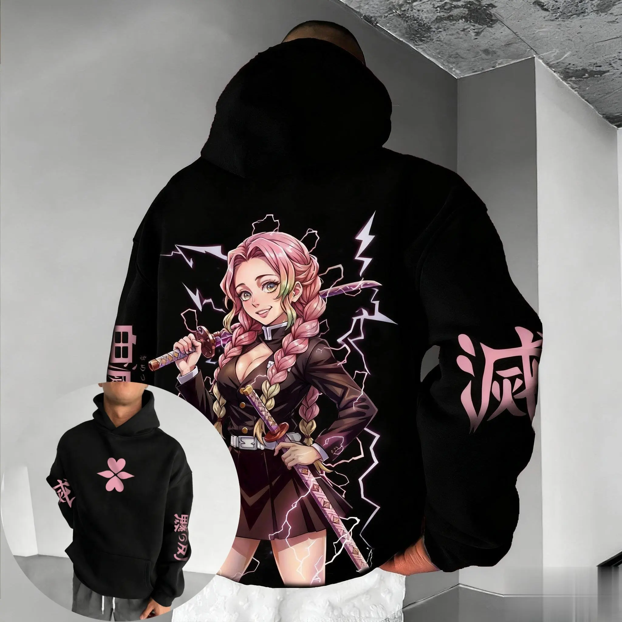 새로운 오버사이즈 귀멸의 칼날 후드티 여성 남성 애니메이션 프린트 스트리트웨어 캐주얼 스웨트셔츠 긴팔 탑 Y2K 코스프레 그래픽 재킷
