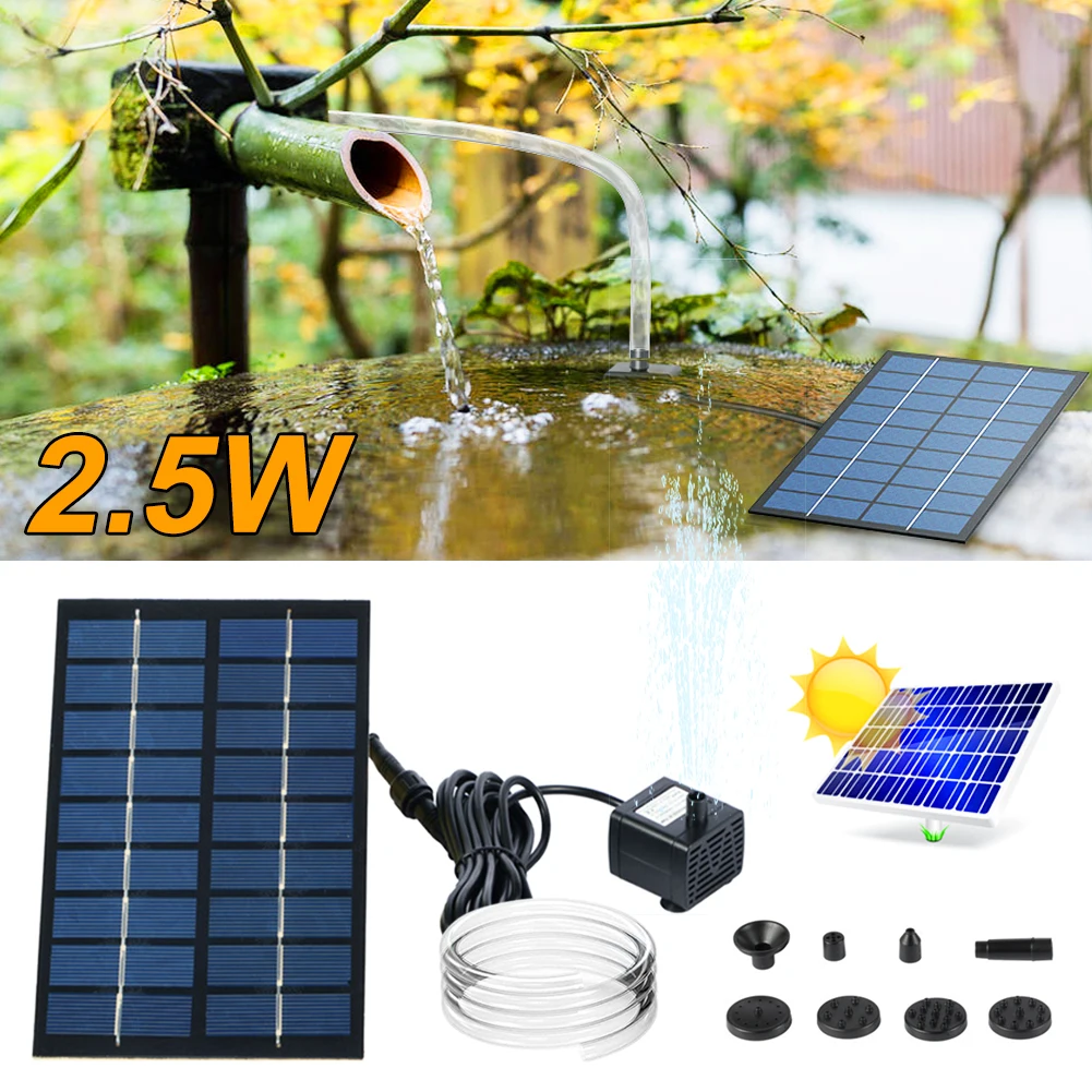 2.5W Solar Fountain Pump for Bird Bath with 6 Nozzles Floating Solar Powered Water Fountain for Garden Pools Ponds Fish Tanks