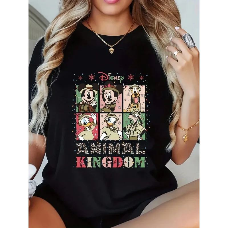 

Disney Christmas Mickey Mouse print classic Mickey Mouse T-shirt Men's and women's pure cotton all-season bottoming shirt