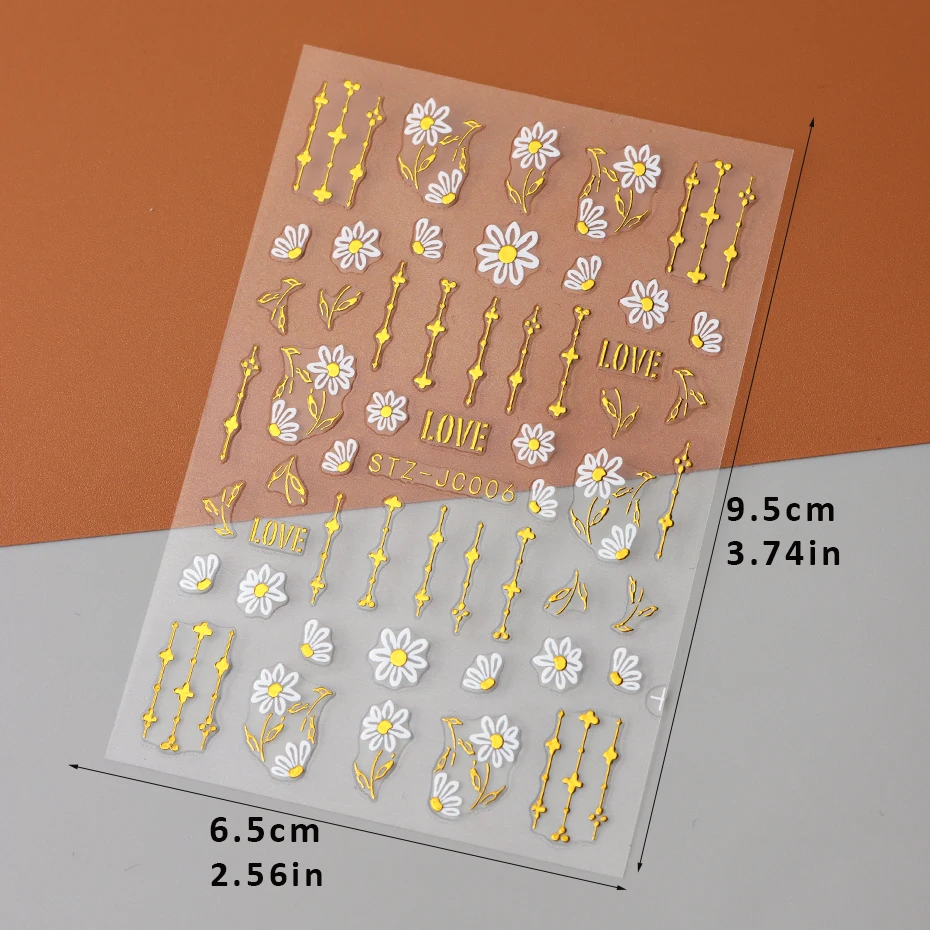 Adesivi per nail art con fiore margherita Linee francesi abbronzanti Fiore di giglio Girasole Design Decalcomanie per unghie autoadesive per San Valentino