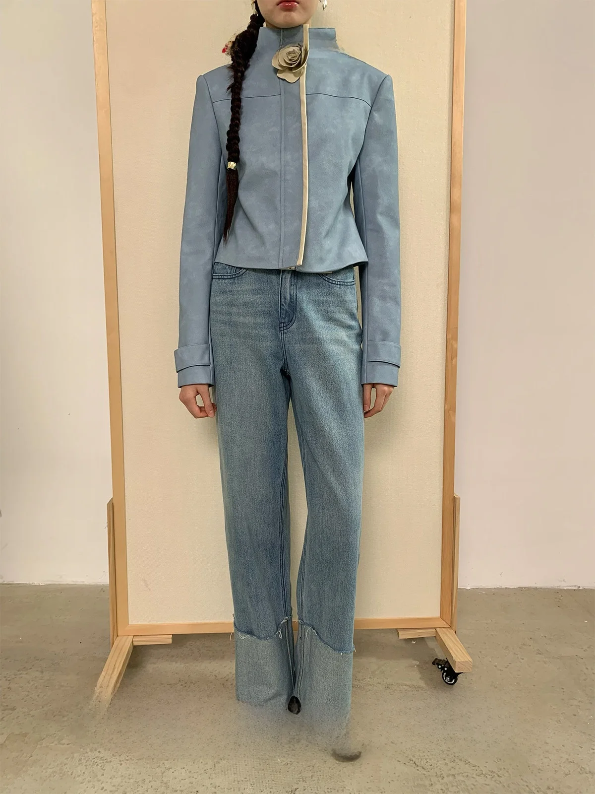 

Оригинальный дизайн, модные классические широкие прямые джинсы длиной 9/10, универсальные, женские, из премиального денима, осень 2024