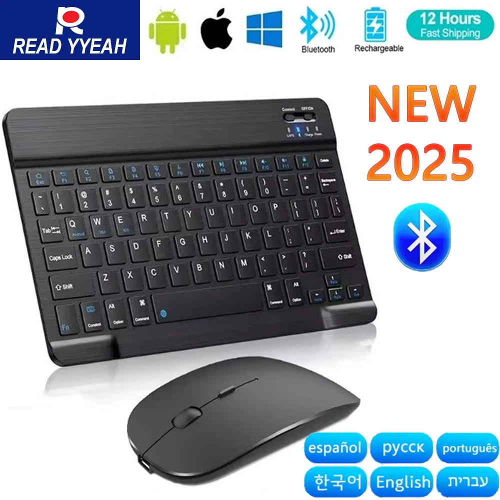 New 2025 Bluetooth Wireless Keyboard Mouse For IOS Android Windows Tablet For iPad Xiaomi Huawei Phone Korean Portugal Keyboard