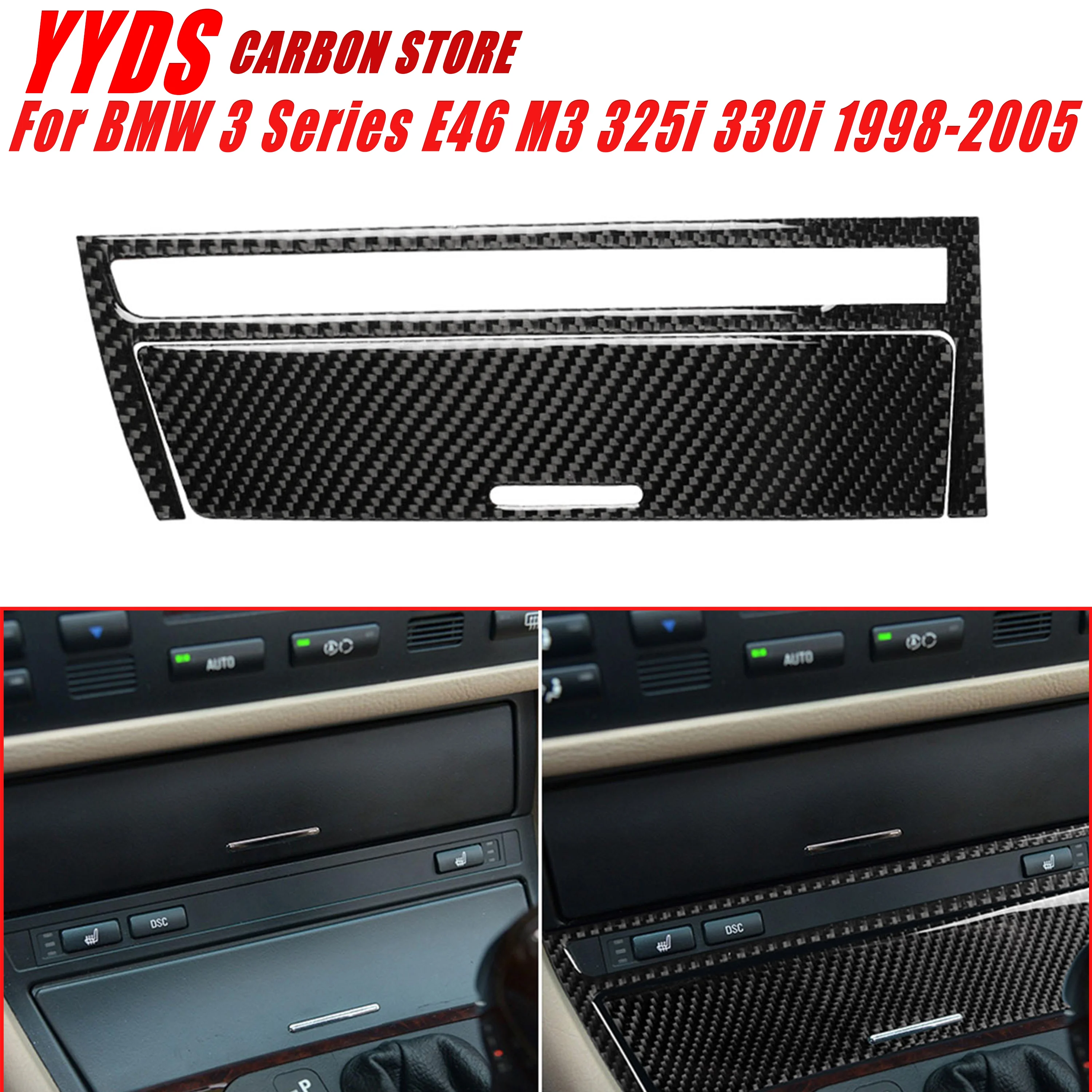 For BMW 3 Series E46 M3 325i 330i 1998-2005 Real Soft Carbon Fiber Car Interior Center Console Cigarette Lighter Panel Cover 2Pc