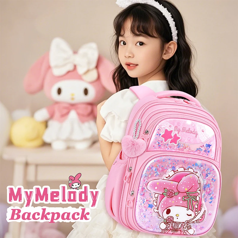 Miniso cinnamoroll kuromi melodia estudante dos desenhos animados mochila estudante primário bonito grau 1-4 mochila aluno saco de escola presente da menina