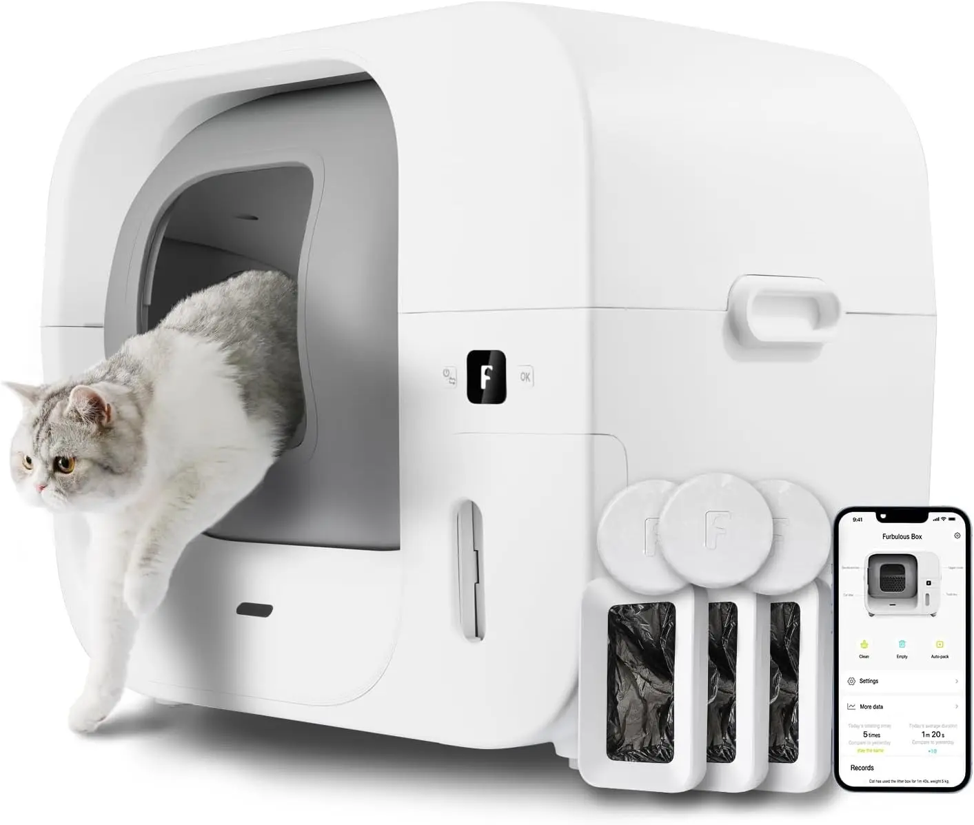 

True Odor-Free Automatic Self-Cleaning Cat Litter Box, Extra Large for 3–22 lbs Cats, Smart APP Control, Self-Pack & Refill Syst