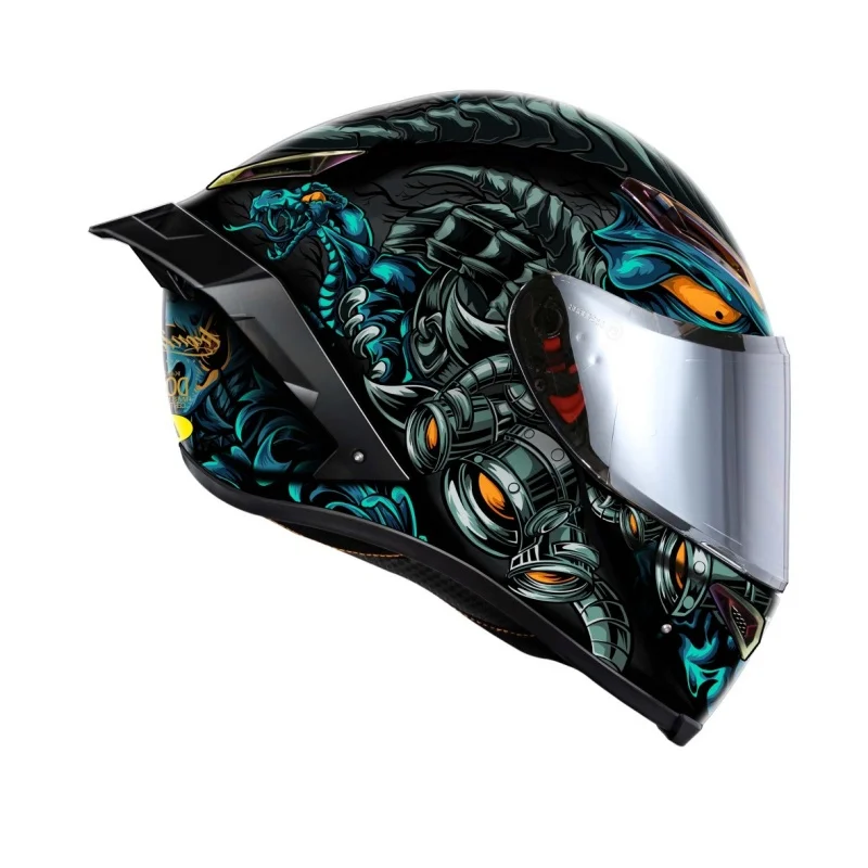 Carbon Fiber Full-Face Helmet With Custom Painted Design And Glossy Surface Treatment, Fully Showcasing Personal Style