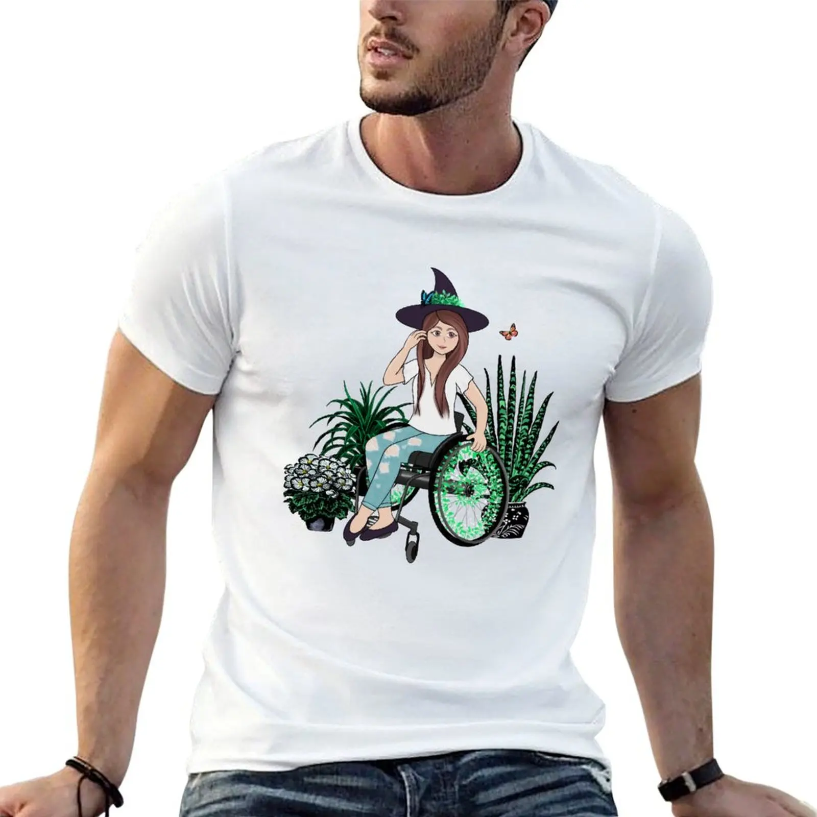 Plant Witch & Disabled Wheelchair User T-Shirt Casual Graphic Print Tee