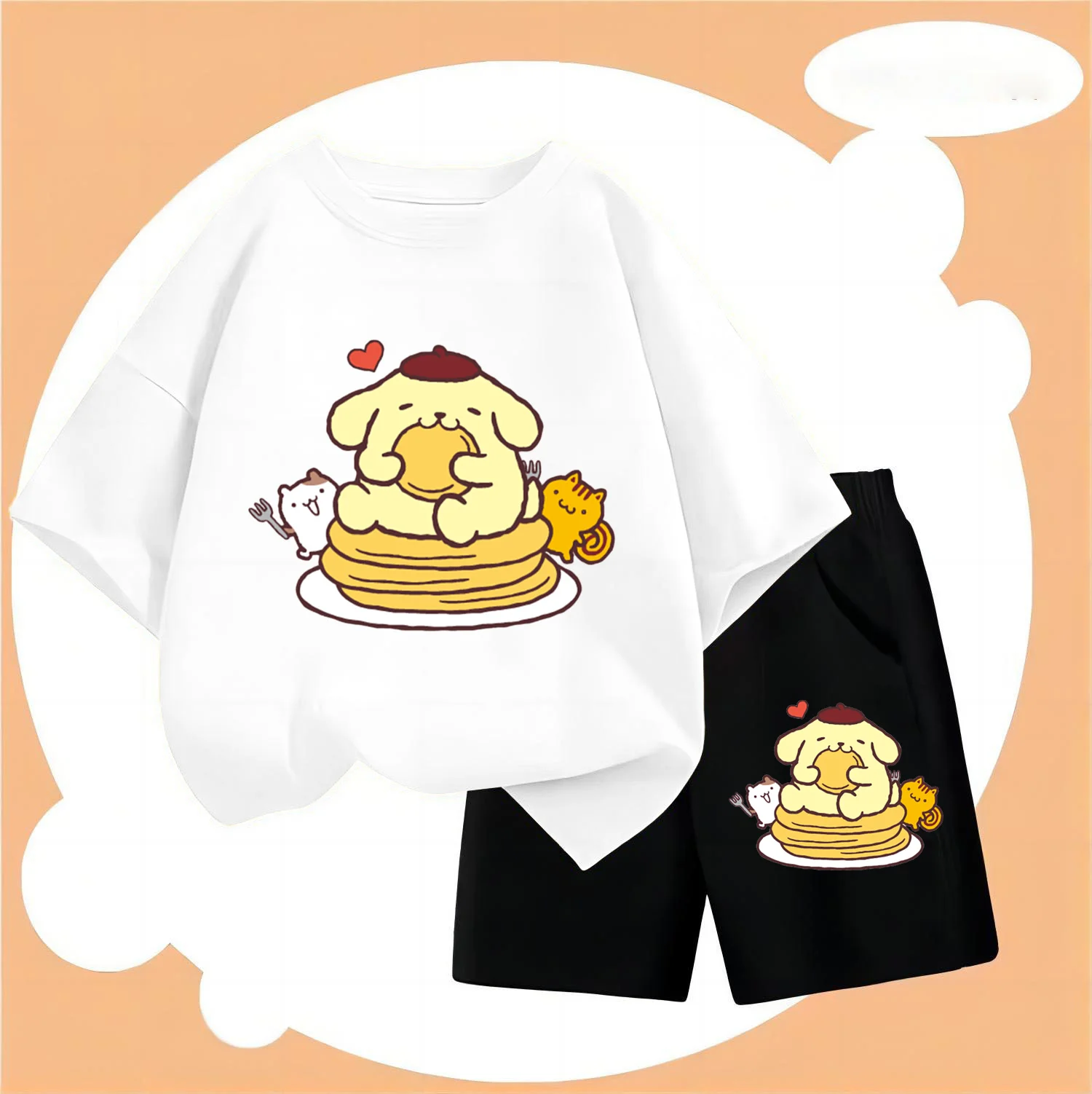 

2024 Sanrio Kids Summer T-Shirt Shorts 2Pc/Sets Anime Kuromi Cinnamorol Cartoon Boys Girl Clothes Tracksuit Sportswear Casual