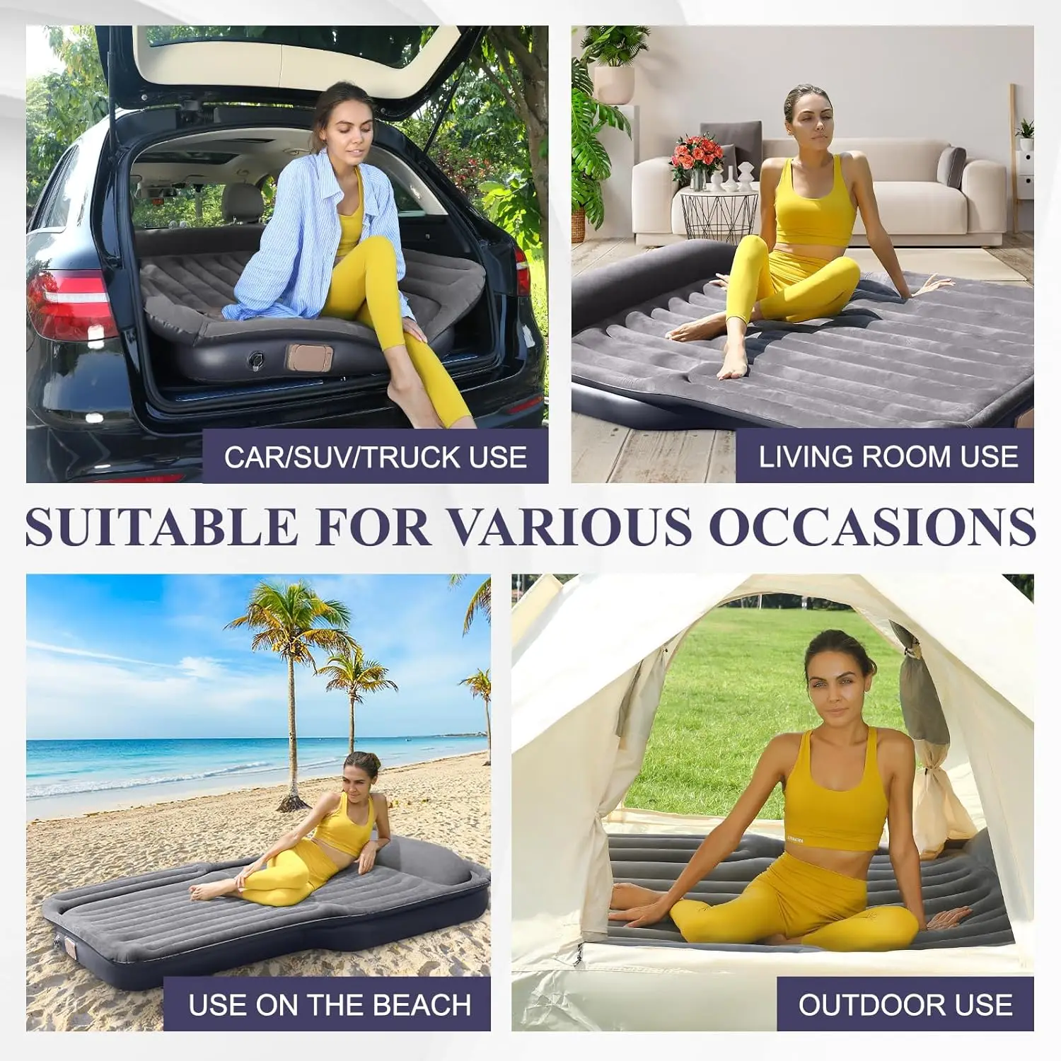 Materasso ad aria autogonfiabile con pompa elettrica, gonfiaggio/sgonfiaggio di 90 secondi, parte superiore floccata, borsa per il trasporto per campeggio e viaggi