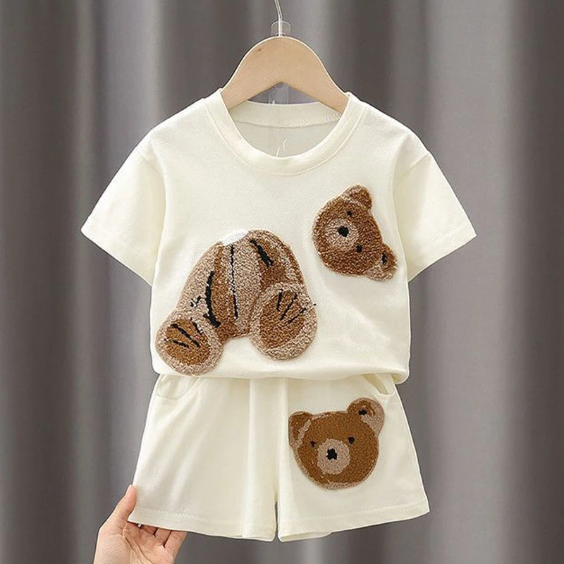 

Baby Boys Girls Cotton Clothing Sets Cute Bears Pattern Boys Casual Short Sleeves Clothes + Pants Suits Summer Outfit 1-5 Years