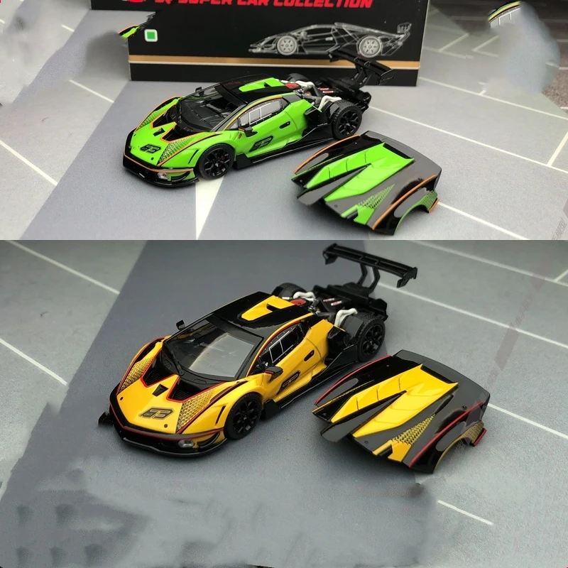 HH 1:64 SCV12 Yellow and green limited quantity alloy car model collection gift