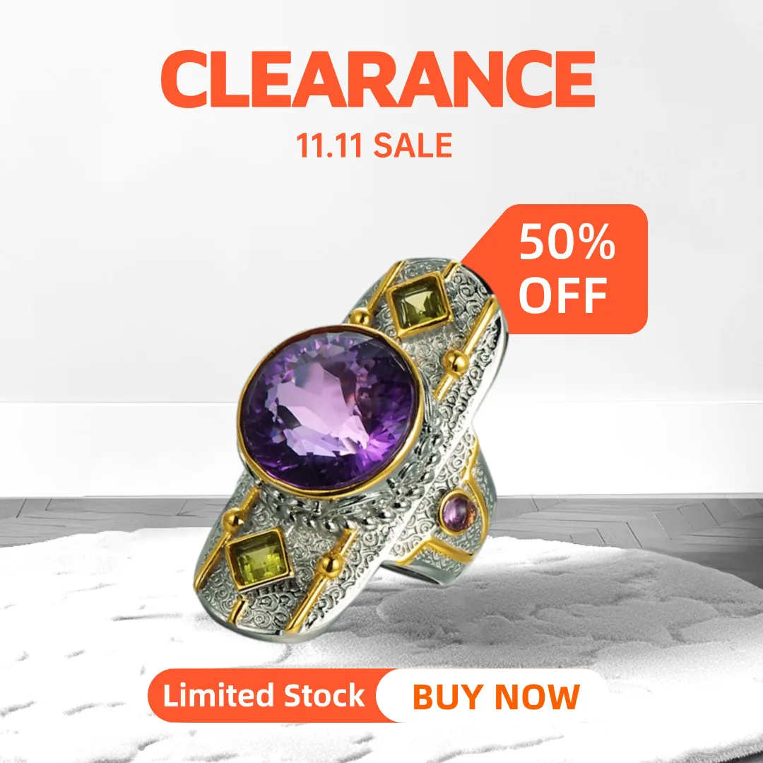 

GEEZENCA Большие кольца из серебра 925 пробы с натуральным аметистом, двухцветное массивное коктейльное кольцо, распродажа, ограниченный запас, первый, первый, получите