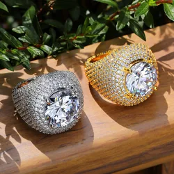 Hip Hop Latest Arrival 18k Gold Plated Exaggeration Big Round Diamond Iced Out Rings Micro Pave Full CZ Ring for Men