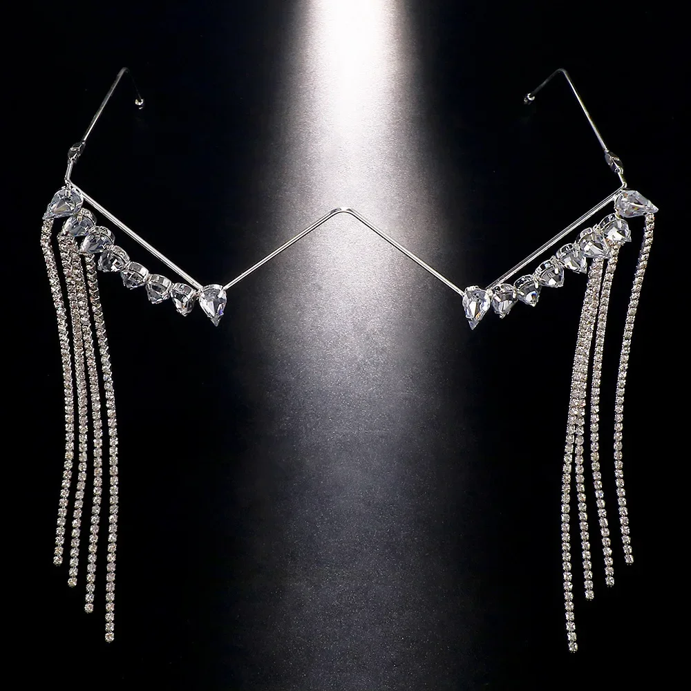 Luxury Rhinestone Drop Half Frame Eyeglasses for Women Crystal Tassel Detail 2025 Fashion Jewelry Accessory