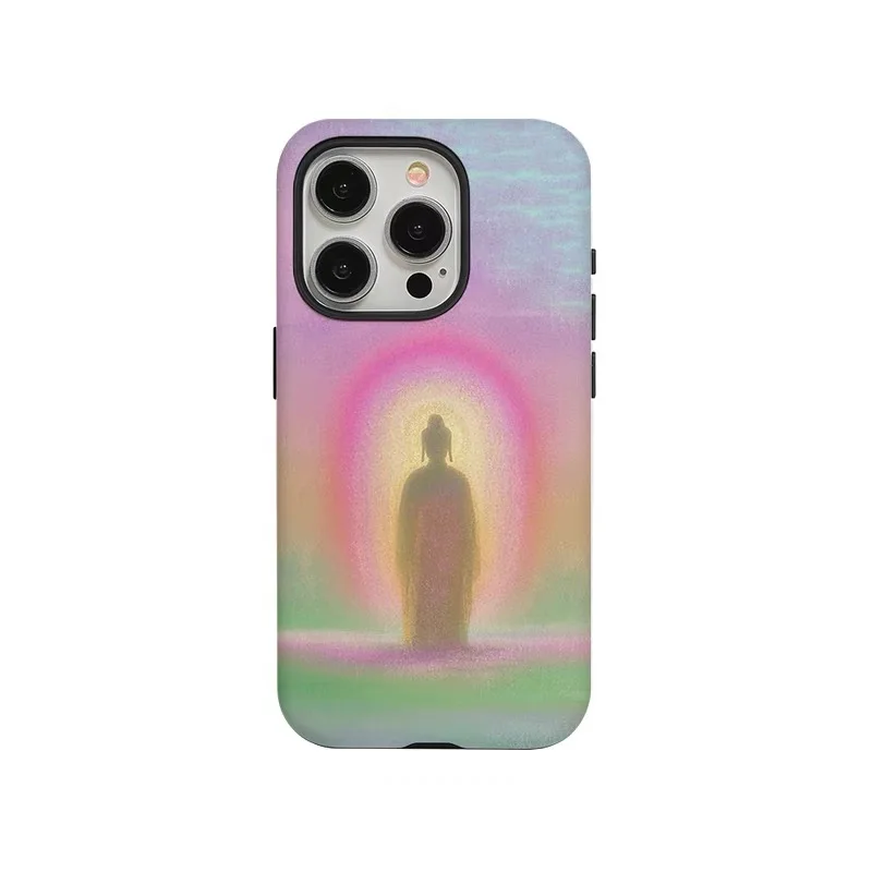 

Pink Gradient Light and Shadow Buddha Statue Phone Case for IPHONE 16 15 14 13 12 11 Acrylic TPU Two in One Mobile Phone Cases