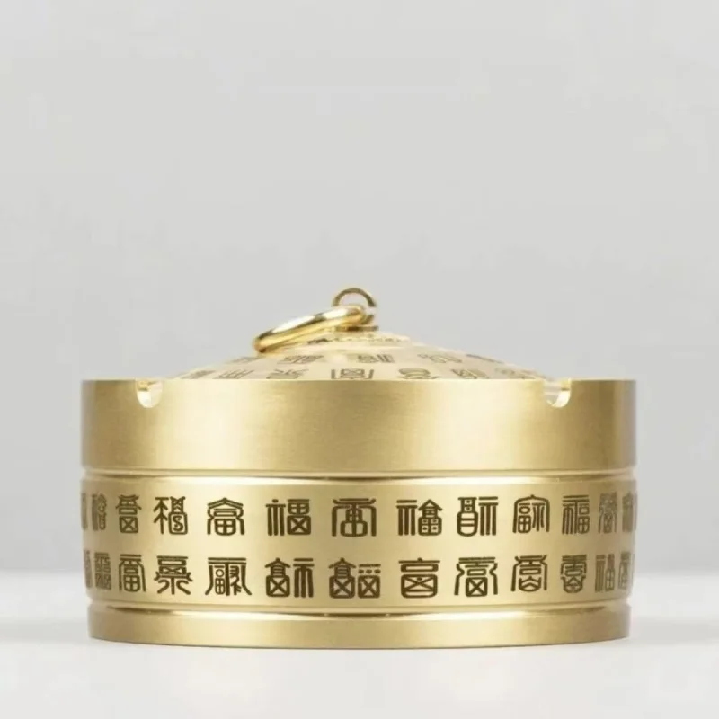 

New Gold Hundred Blessings Ashtray - Feng Shui Brass Craft, Exquisite Workmanship, Desktop Decoration & Meaningful Gift