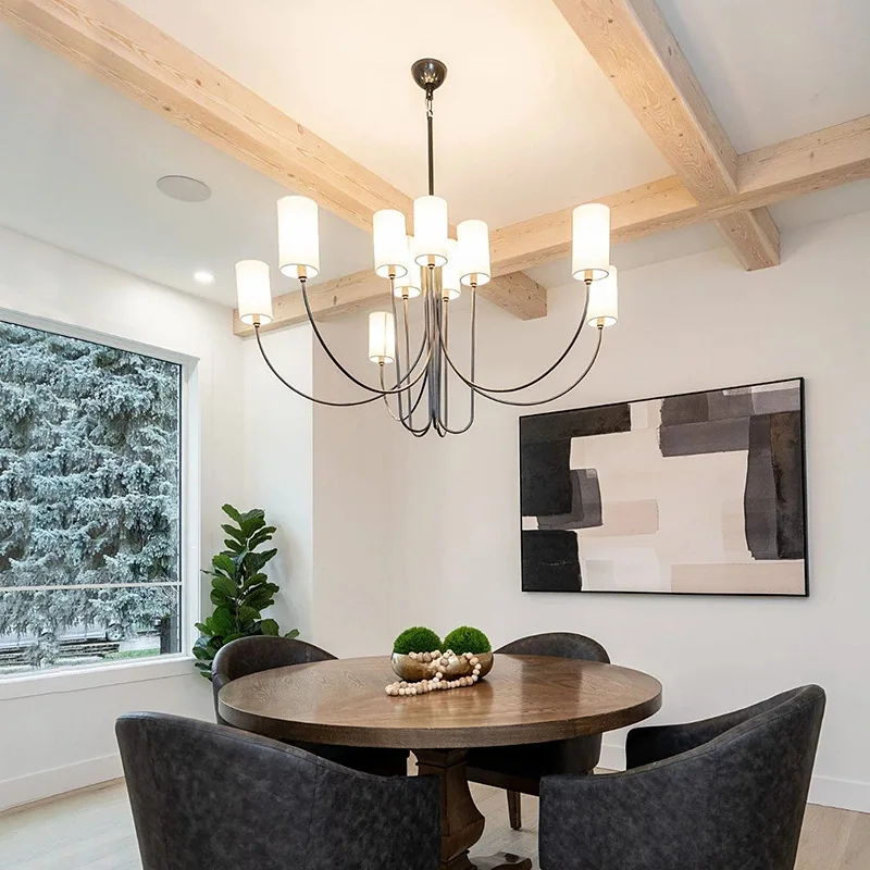 

American country simple living room chandelier villa duplex building height designer retro creative restaurant multi-head