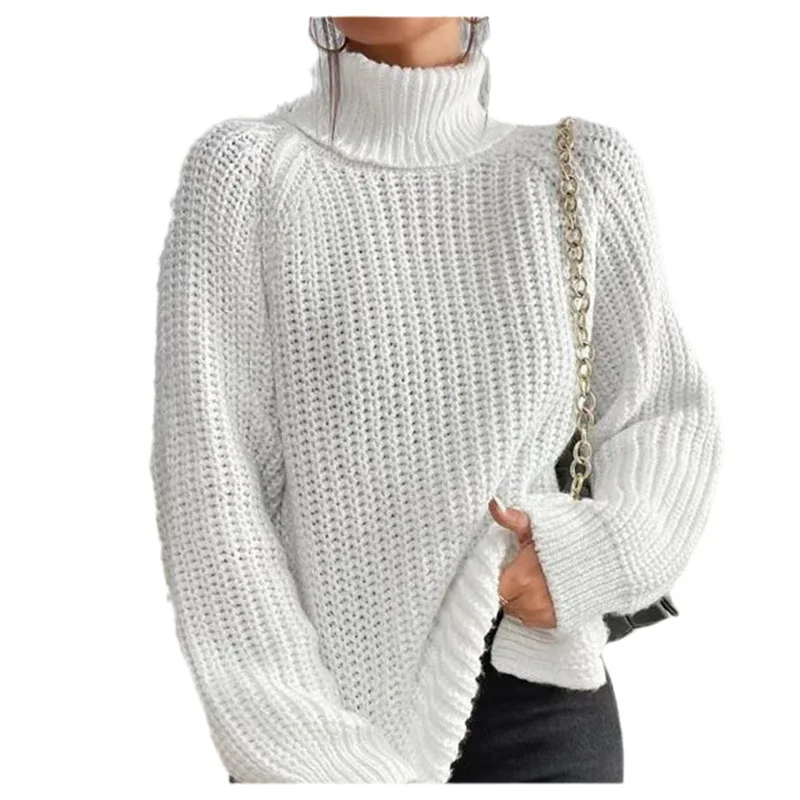 

Вязаный свитер с высоким воротом, средней длины, с рукавами реглан, женский свитер с высоким лацканом, осенний свитер