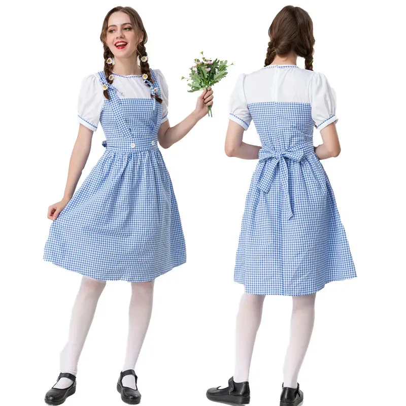 

Adult Wizard of Oz Dorothy Cosplay Costume Lady Blue White Plaid Alice Princess Dress Traditional Oktoberfest Dirndl Maid Outfit