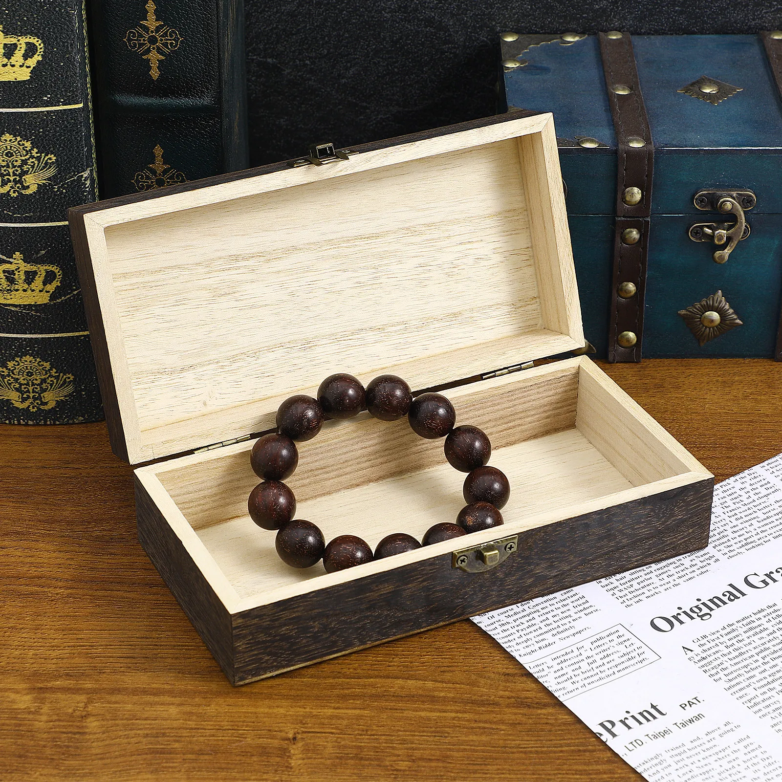 Natural Wooden Jewelry Box Rectangular Storage Organizer Gift Box Bracelet Watch Holder Retro Classic Organizer for Women Men