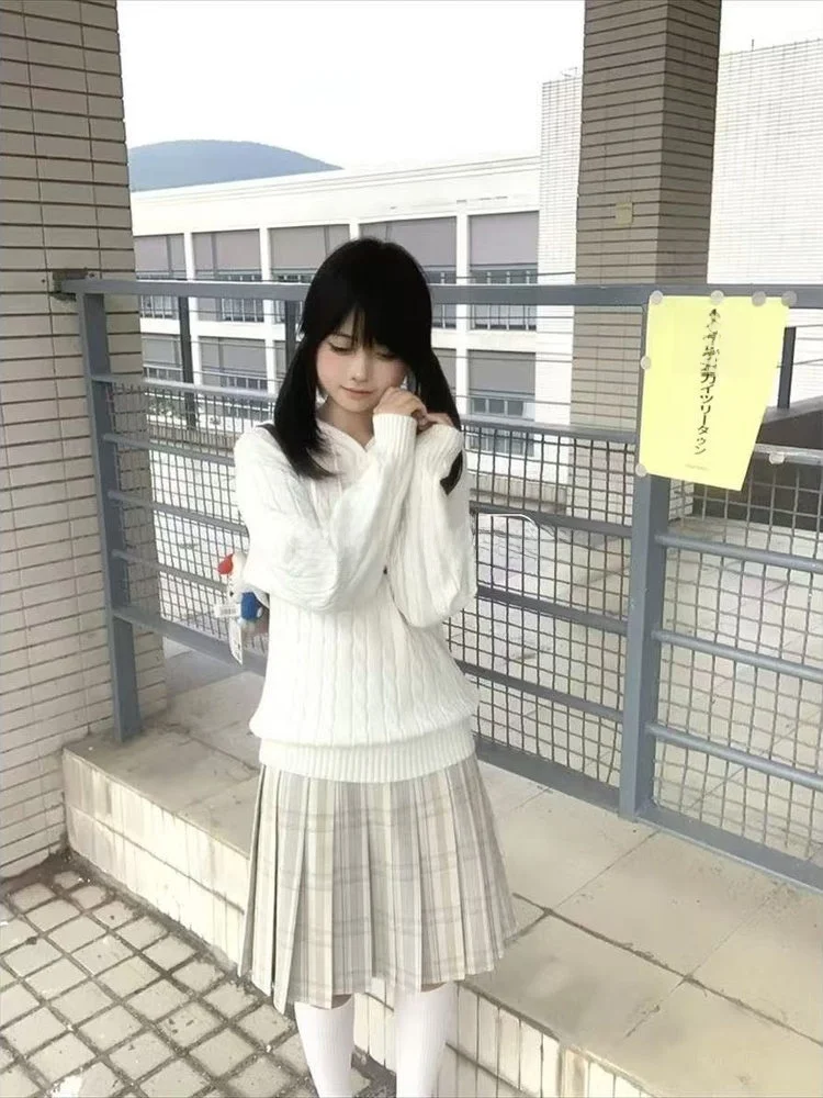 

Осенне-зимний белый вязаный свитер с капюшоном Long Sve Tangled JK Top Layered Commuting Lazy Sle College Korean Faion