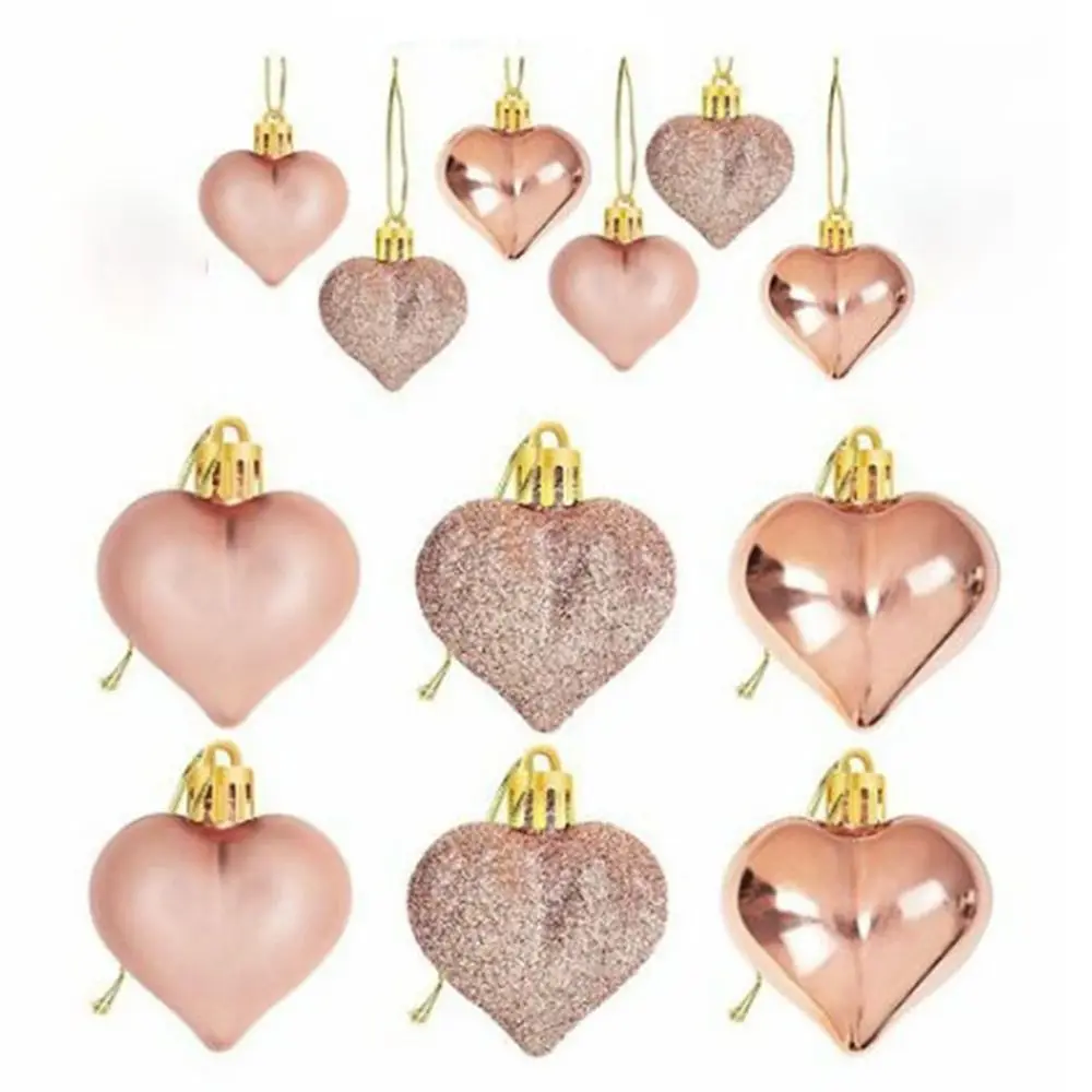 

12Pcs/set Special-shaped Heart Ball Pendant Electroplated DIY Christmas Tree Wreath Ornament 3D Love Heart Pendant New Year