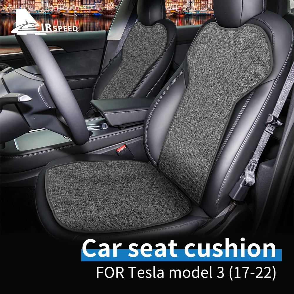 Ice Silk Linen Car Seat Cushion For Tesla Model 3 2017-2023 Car Front Rear Back Seat Covers Breathable Sweatproof Four Seasons