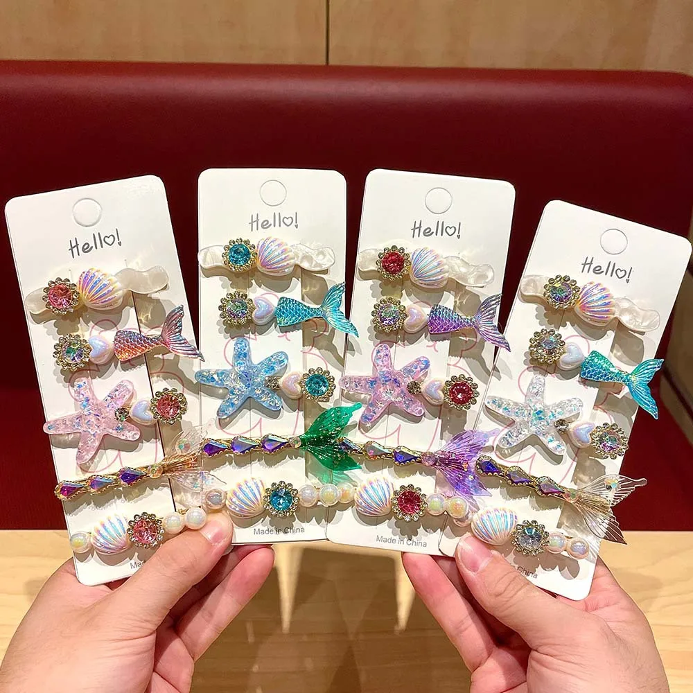 

5 Pcs Starfish Women's Hairpin New Resin Side Clip Cute Shell Mermaid Bangs Hair Clip Combo Set Headpiece Women's Gift