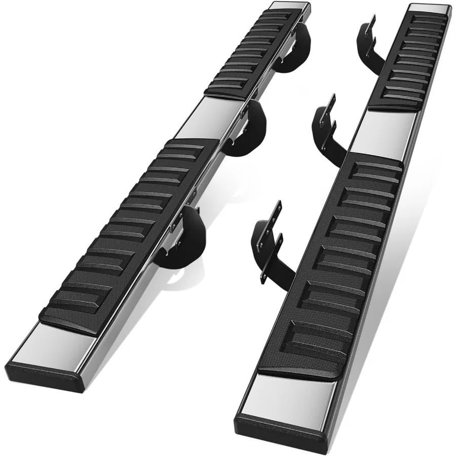 لوحات تشغيل مسطحة لـ 2019-2025 Ram 1500 Crew Cab 4-Door 2020 2021 2022 2023 2024 قضبان Nerf ذات خطوة جانبية من الفولاذ المقاوم للصدأ 6.