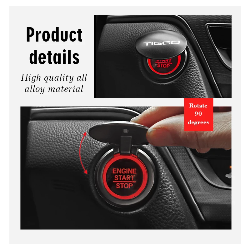 Aluminum Alloy Rotatable One Touch Start Button Protector Cap Auto Interior Decor Accessories Fit Chery Tiggo 3x 3xe 5x 5 Pro 7